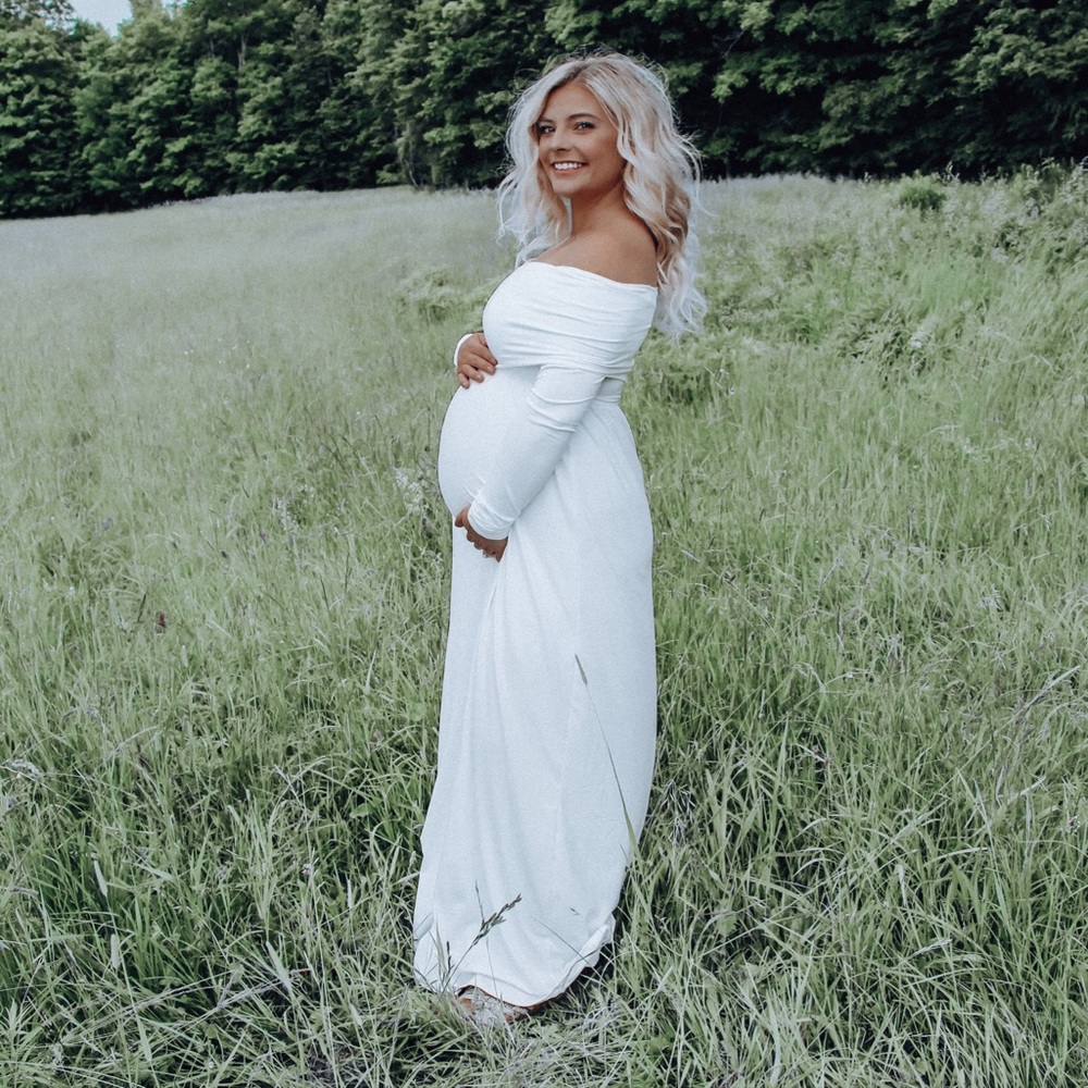 White Off the Shoulder Maternity Dress